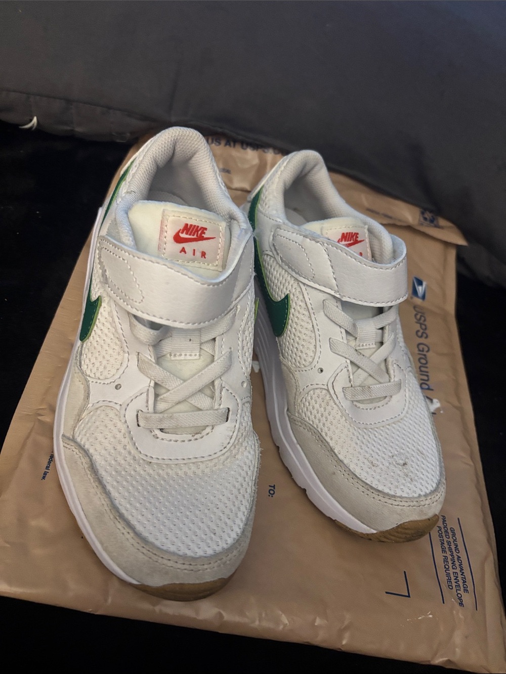 Nike Kids White and Green Velcro Sneakers